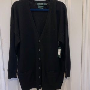 Lauren Ralph Lauren 100% Cashmere NWT. Black Button down cardigan
